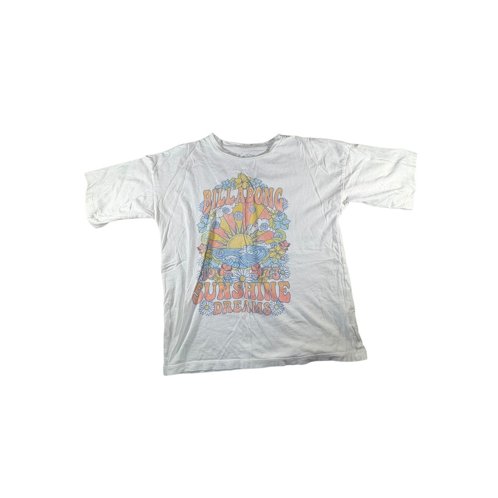 Billabong Graphic Tee Women Medium White Excellent Sunshine Dreams Surf Boho
